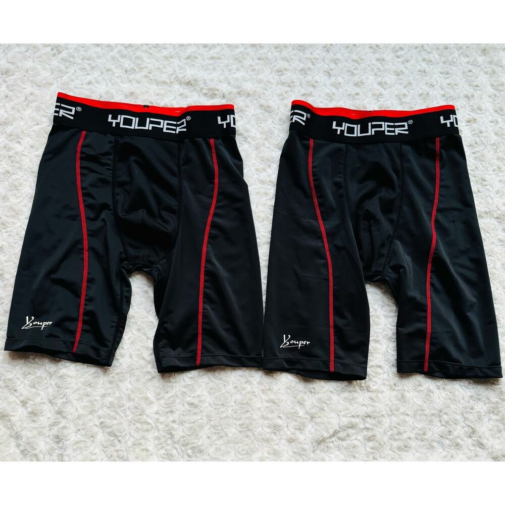 Youper Mens  Black Compression Shorts cup pocket Athletic Supporter SZ Medium 2